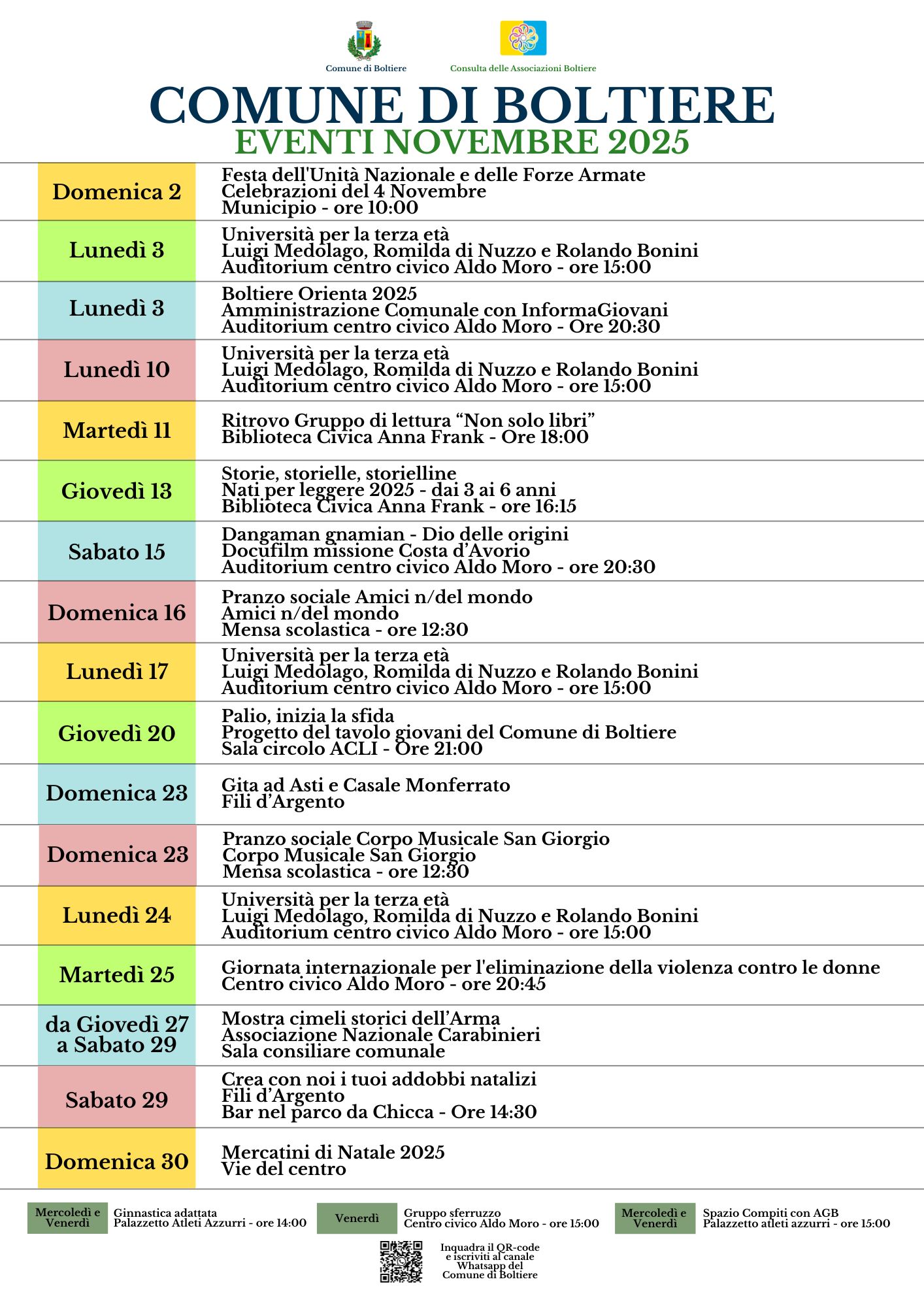 Immagine che raffigura Novembre 2025 a Boltiere: un mese ricco di iniziative