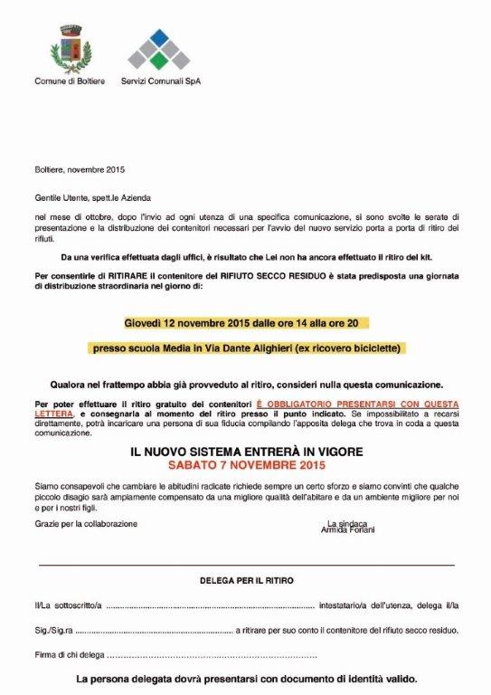 Lettera ritiro bidoncino per internet oggi 